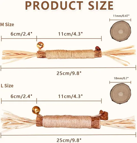 Vista 7 de Silvervine Natural Matatabi Bell Sticks - Juguetes masticables para gatos con golosina de algodón, cuidado de limpieza dental duradera