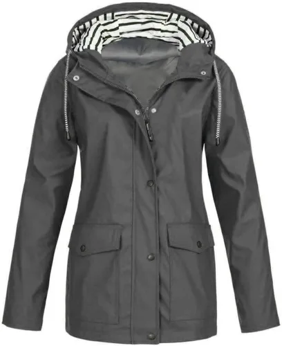 Vista 2 de oiangi Chaqueta impermeable para mujer, con capucha, manga larga, con cremallera, cordón, impermeable, ligera, con bolsillo cortavientos