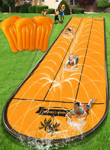 Vista 8 de Spring Water Tobogán acuático para patio trasero de niños, 17 pies x 3 carriles de carreras, toboganes de agua deslizantes con aspersor para edades