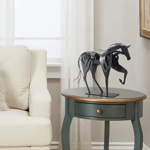 Vista 5 de SunBlogs Art Estatua de caballo hecha a mano - Decoración rústica única para oficina y hogar - Escultura de metal pintada a mano - Regalo artesanal