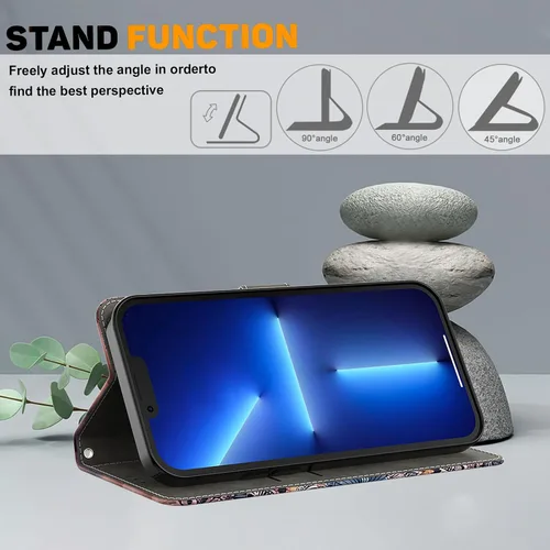 Vista 3 de ALILANG Funda para iPhone 13 Mini/iPhone 12 Mini de 5.4 pulgadas con soporte para tarjeta de crédito, funda magnética protectora de piel sintética
