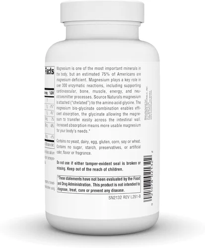 Vista 4 de Source Naturals Bis-glicinato de magnesio - Apoya la salud cardiovascular y muscular - 120 tabletas
