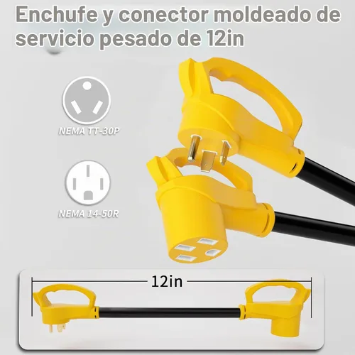 Vista 2 de Vockjour - Adaptador RV de 30 amperios a 50 amperios de 3 clavijas de 12 TT-30P a 14-50R