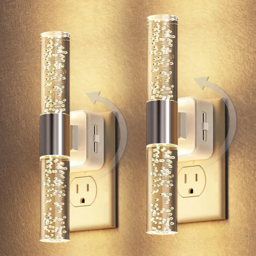 Vista 17 de DORESshop Luz nocturna LED, luces nocturnas giratorias que se enchufan a la pared con sensor de luz automática de 3000 K luz nocturna con brillo