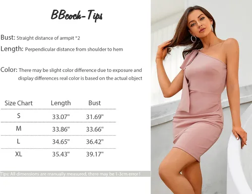 Vista 5 de BBcoch Vestido sexy ajustado de un hombro para mujer, con nudo de lazo, para boda, cóctel, mini vestido