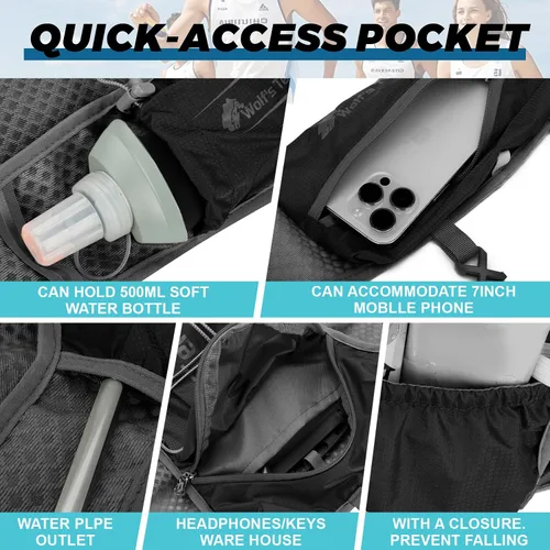 Vista 4 de Mochila de hidratación con 2 vejigas de agua de 2 litros, mochila de agua ligera para senderismo, chaleco de hidratación con 2 muñequeras y 1 banda