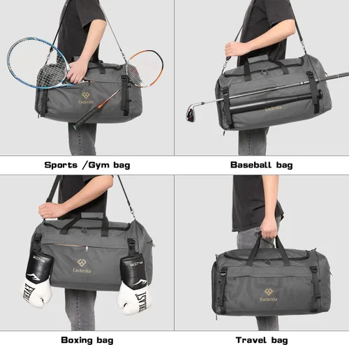 Vista 5 de Eackrola Bolsa de deporte grande para gimnasio, bolsa de viaje con bolsillo húmedo y compartimento para zapatos para hombres y mujeres, 65L, ligera