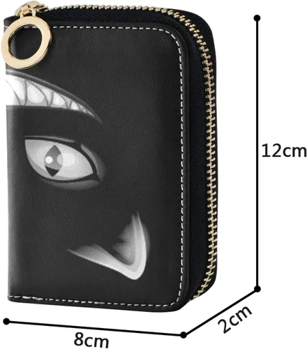 Vista 4 de Cartera de monedero de piel para mujer, diseño de gato negro con cara de gato, color gris, con bloqueo RFID