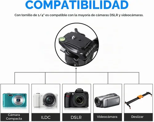 Vista 4 de Trípode de aluminio para cámara de 50 pulgadas, ligero con indicador de nivel de burbuja + paño de limpieza de microfibra MiracleFiber gratis