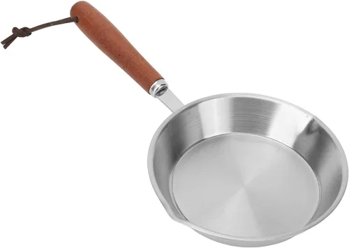 Vista 9 de Asixxsix Sartén de acero inoxidable, sartén antiadherente para huevos con mango de madera, sartén de cocina adecuada para todas las estufas