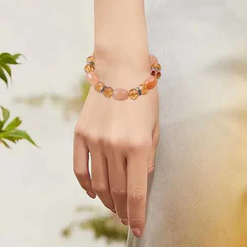 Vista 6 de Pulsera de cristal con cuentas de flores multicolor simples y frescas para enviar novias y amigos regalos para mujeres beige talla única