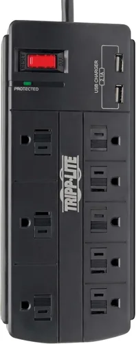 Vista 3 de Tripp Lite Protector de sobretensiones con carga USB, 8 tomacorrientes protector de sobretensiones, 2 puertos de carga USB, cable de 8 pies, 1200