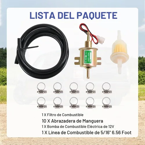 Vista 6 de Kit de bomba de combustible eléctrica universal de 12V, 3-6 PSI, baja presión con filtros de combustible, 10 abrazaderas de manguera, 6.56 pies