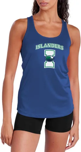 Vista 325 de Camiseta deportiva sin mangas oficial de NCAA Collegiate para mujer, con espalda cruzada, colección con logotipo primario