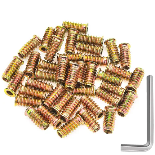 Vista 3 de 90 piezas de tuercas de inserción para muebles de 1/4"-0.787x0.394 in, tuercas hexagonales roscadas con una llave hexagonal