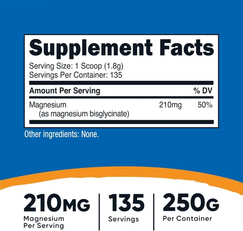 Vista 2 de Nutricost - Polvo de Magnesio Bisglicinato (Sin sabor, 8.8 onzas) - Suplemento vegano y sin OMG