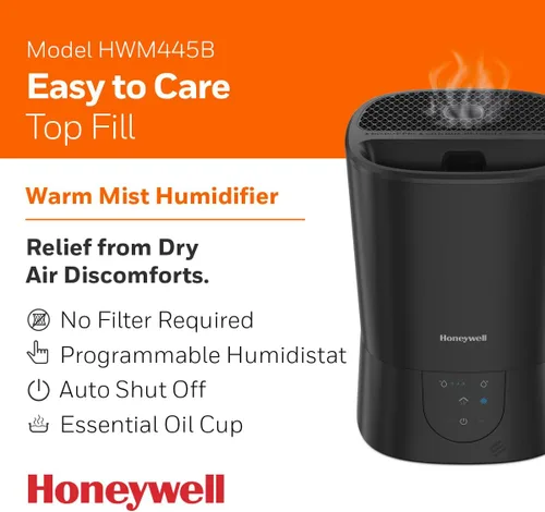 Vista 2 de Honeywell Humidificador de vapor caliente, de fácil mantenimiento, sin filtro, para habitaciones medianas, tanque de 1.5 galones – Humidistat
