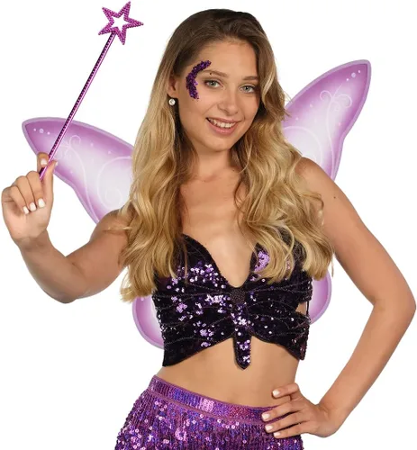 Vista 2 de Funcredible Fairy Costume Accessories - Fairy Wings, Fairy Wand, Glitter - Tooth Fairy Outfit for Women - Fairy Party Pack