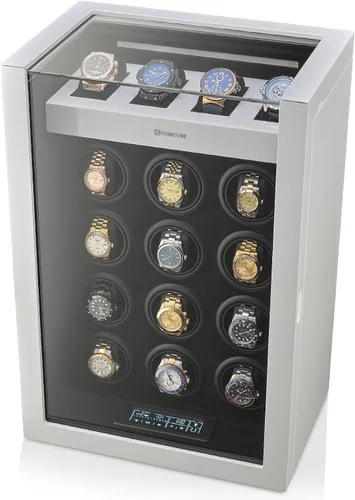 Vista 8 de TIMECUBE Enrollador de reloj para 12 relojes con luz interior y 4 ranuras de almacenamiento para relojes, Blanco, Compacto