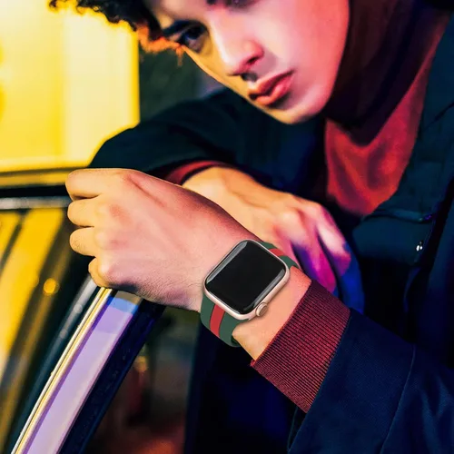Vista 4 de Seizehe - Banda deportiva de diseño compatible con Apple Watch de 38/40/41/42/44/45/46/49 mm, unisex, correa de silicona suave para Apple Watch