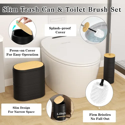 Vista 4 de XLHOMO Juego de 10 accesorios de baño color negro, juego de accesorios de baño de lujo con basura, cepillo de inodoro y 2 dispensadores de jabón