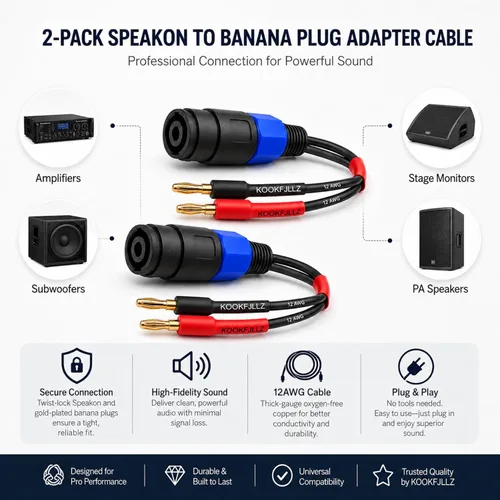 Vista 3 de Adaptador de cable de altavoz, conector banana de 0.157 in a conector hembra Speakon, cable de audio profesional de 12 AWG para amplificadores