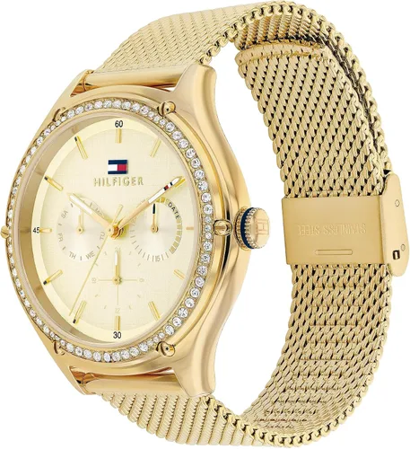Vista 2 de Tommy Hilfiger Reloj multifunción de cuarzo para mujer con esfera de oro amarillo (Modelo 1782655), Dorado Plateado, Classic