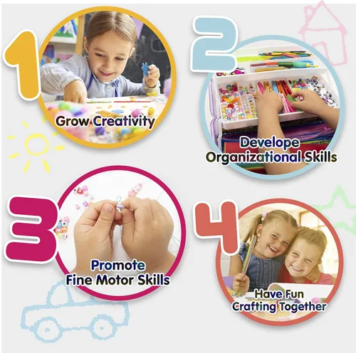Vista 5 de Olly Kids Biblioteca de kits de manualidades en una caja organizadora de plástico para manualidades, suministros de arte y manualidades para niños