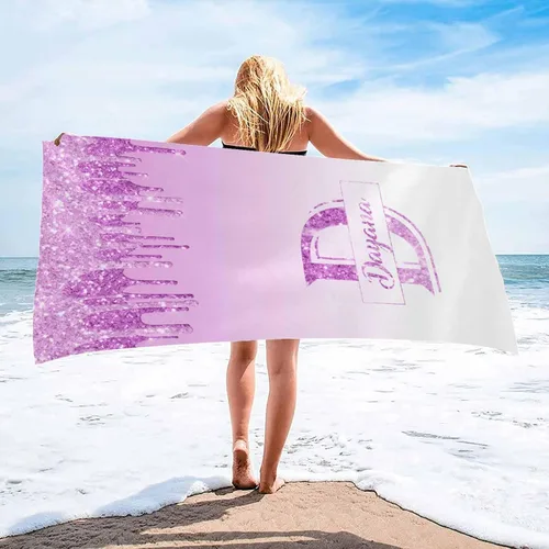 Vista 8 de InterestPrint Toalla de playa personalizada para mujeres y hombres, con texto dorado brillante, color verde, toallas de playa personalizadas
