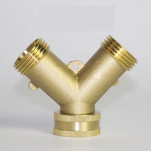 Vista 2 de Válvula de cierre de latón de 2 vías tipo Y de 3/4 pulgadas con anillo de goma para manguera de jardín, conector de tubería de agua