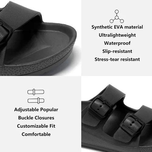 Vista 4 de Athlefit Sandalias de EVA de doble hebilla para mujer, cómodas, de goma, impermeables, de plástico, con dos correas, de espuma
