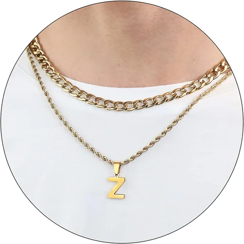 Vista 30 de SENRAN Collar con inicial en capas de la A a la Z para hombre, cadena de cuerda torcida de acero inoxidable de 18 a 20 pulgadas, dije de letra