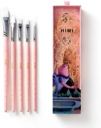 Vista 4 de HIMI Gouache - Juego de 5 pinceles para pintura de acuarela al óleo acrílico, acuarela, cara y cuerpo, bonito regalo, aficionado al arte, adultos