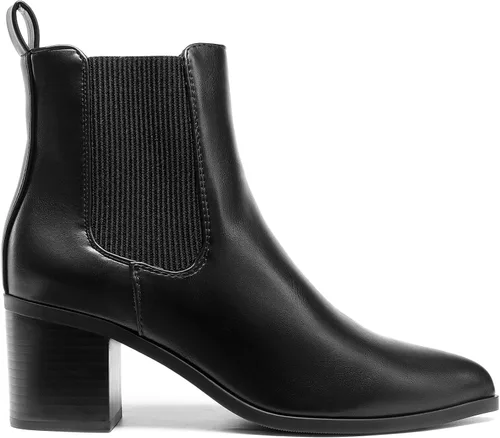 Vista 2 de DREAM PAIRS Botines Chelsea elásticos retro para mujer, a la moda, tacón bajo y grueso, puntera puntiaguda, botines de tacón de otoño