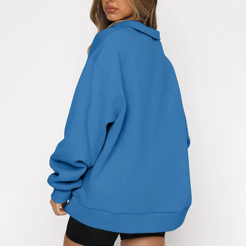 Vista 3 de Sudaderas con capucha para mujer, con media cremallera, de vellón, con cremallera de un cuarto, trajes de otoño, sudaderas con capucha
