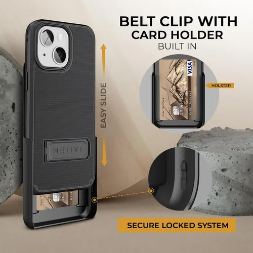 Vista 5 de MOTIVE Funda para iPhone 15 con clip para cinturón, magnética compatible con MagSafe, combo de funda de carcasa a prueba de golpes, funda para Negro