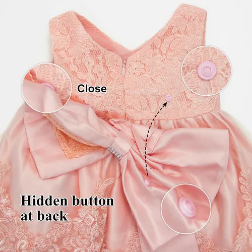 Vista 6 de LZH - Vestido para niñas bebé con volante, encaje, espalda descubierta y lazo - Incluye accesorio para la cabeza - Vestido con flores para desfile