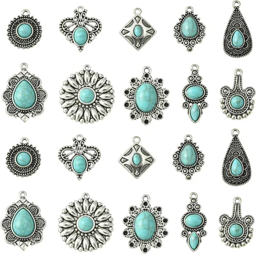 Vista 8 de UR Urlifehall 100 dijes tibetanos con nudo de lazo plateado y mariposa, colgantes de aleación de estilo tibetano para aretes y fabricación de joyas