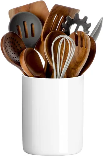Vista 8 de Portautensilios de cocina, Portautensilios grandes para encimera, Recipiente de cerámica para utensilios, Profundo y estable, Portautensilios