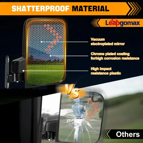 Vista 7 de Espejos laterales para carrito de golf con luz de señal de giro, espejos retrovisores para Club Car EZGO Yamaha Espejos laterales Carrito de golf
