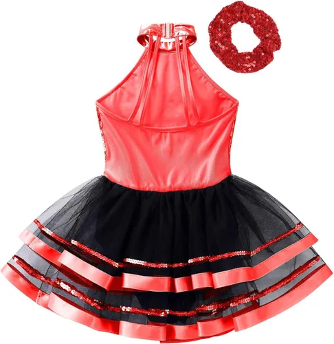 Vista 9 de CHICTRY Vestido tutú de ballet con lentejuelas brillantes para niñas y niñas, moderno disfraz de baile latino de jazz