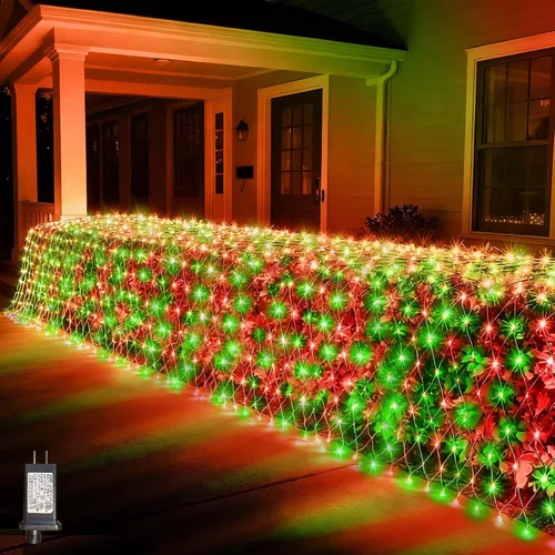 Vista 15 de LitHome Luces de red de Navidad de 14.8 x 5 pies, 300 luces LED de red blanca cálida, 8 modos de conexión, malla gigante impermeable de Navidad