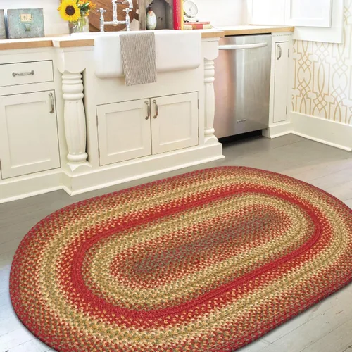 Vista 167 de Homespice Apple Pie - Alfombra ovalada roja de 2 x 3 pies, alfombra de cocina trenzada para decoración primitiva y rústica, reversible, yute sin