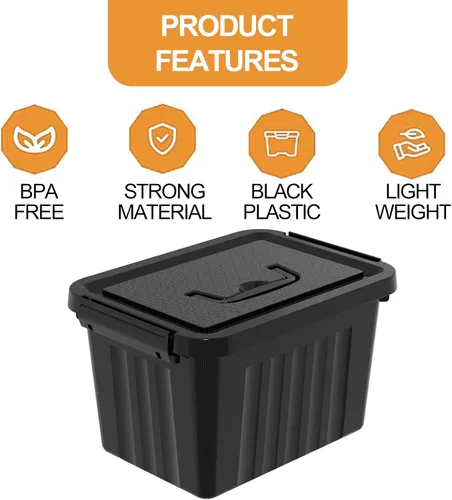 Vista 3 de Cubo de almacenamiento de plástico negro con tapa transparente y asa gris, 6 paquetes
