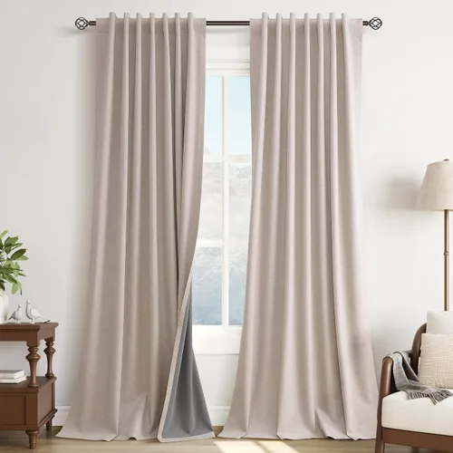 Vista 39 de Guken Cortinas opacas de lino, 2 paneles rústicos, elegantes, 100% opacas, con aislamiento térmico, banda de ganchos y trabilla trasera, 52 x 84
