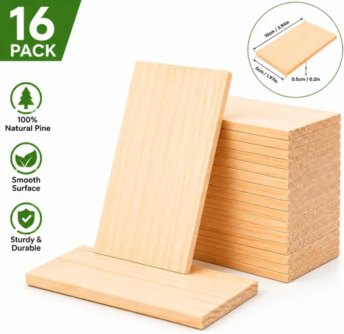 Vista 3 de Paquete de 16 tablas de madera para manualidades sin terminar de 4 x 2 x 1/5 pulgadas a 0.197 in de grosor, bloques de madera en blanco sin