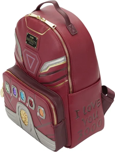 Vista 3 de Loungefly Marvel Avengers Iron Gauntlet Infinity Saga Hero Mini Mochila, Rojo -, Bolso de hombro