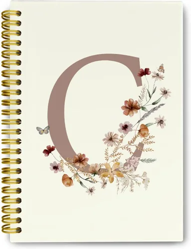 Vista 9 de Cuadernos de diario personalizados con letra inicial floral A, cuadernos vintage femeninos de tapa dura en espiral para la escuela, regalos