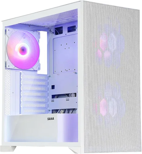Vista 9 de Estuche de PC SAMA V Mesh de torre media - Estuche de PC para juegos con alto flujo de aire, panel frontal de malla y panel lateral de vidrio