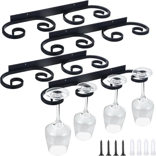 Vista 7 de Wenqik 2 soportes para copas de vino montados en la pared, soporte para copas de vino, alambre negro, soporte para colgar copas de vino, organizador